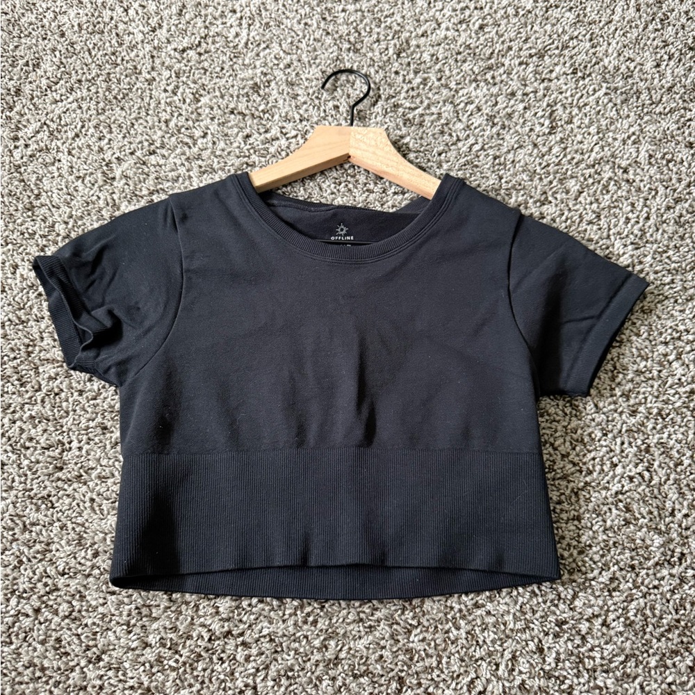 Offline Aerie Black Short Sleeve Crop Top